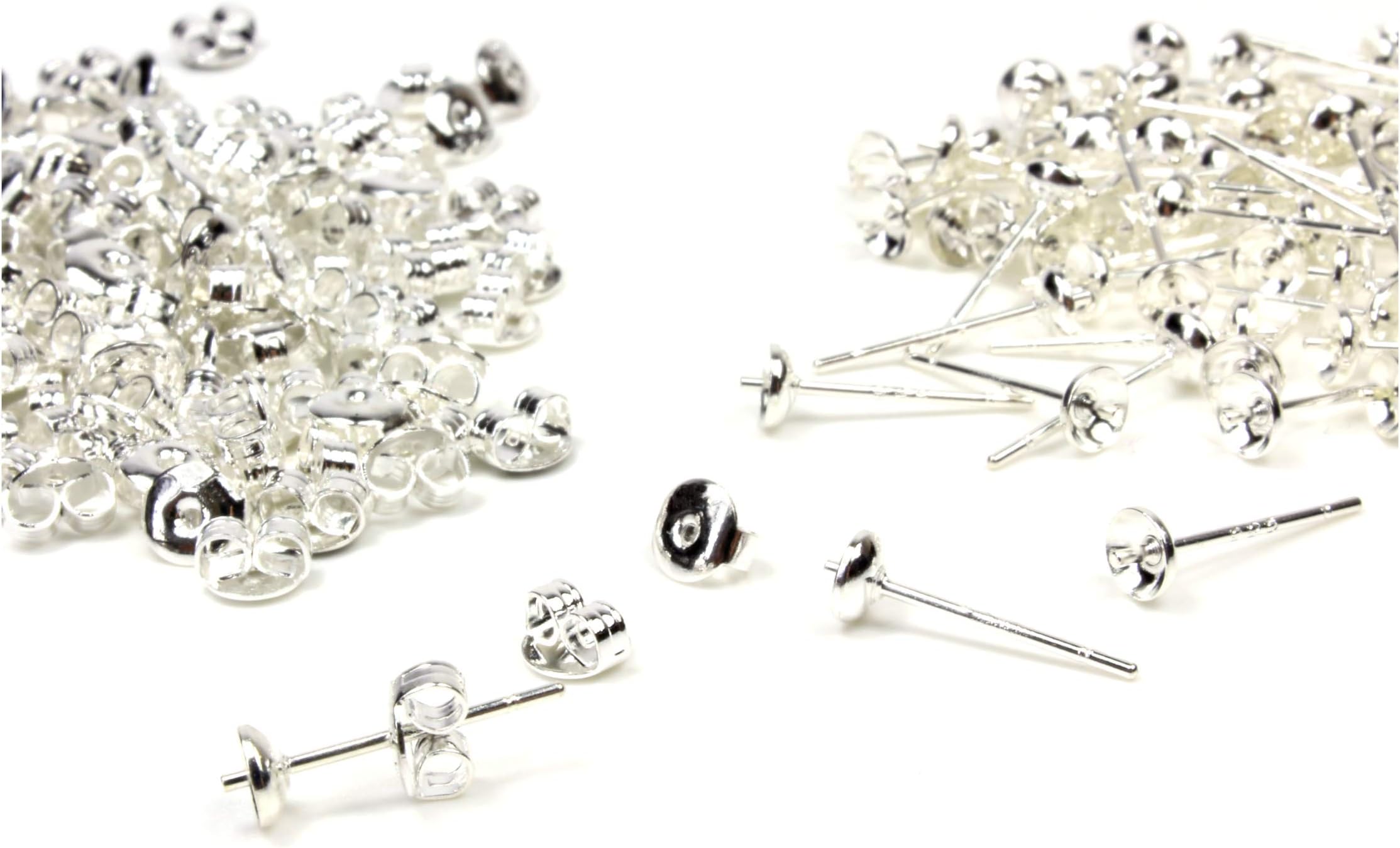 Earring Findings Studs Butterfly Backs Sterling Silver | 10 Pairs | DIY Jewellery Making | Post Finding Pins, Crafting Blank 13mm