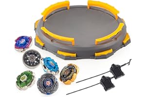 WNSULL Bey Stadium Metal Fusion Set-Battle Game with 1Stadium, 6 Battling Top Toys and 2 Launchers-Toy Gift for Boys Kids Ages 6 7 8 9 10 11 12 Years Old