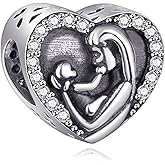 Sambaah Mom Charm Sterling Silver Mother and Child Charm Bead Heart Love Charm for Bracelets
