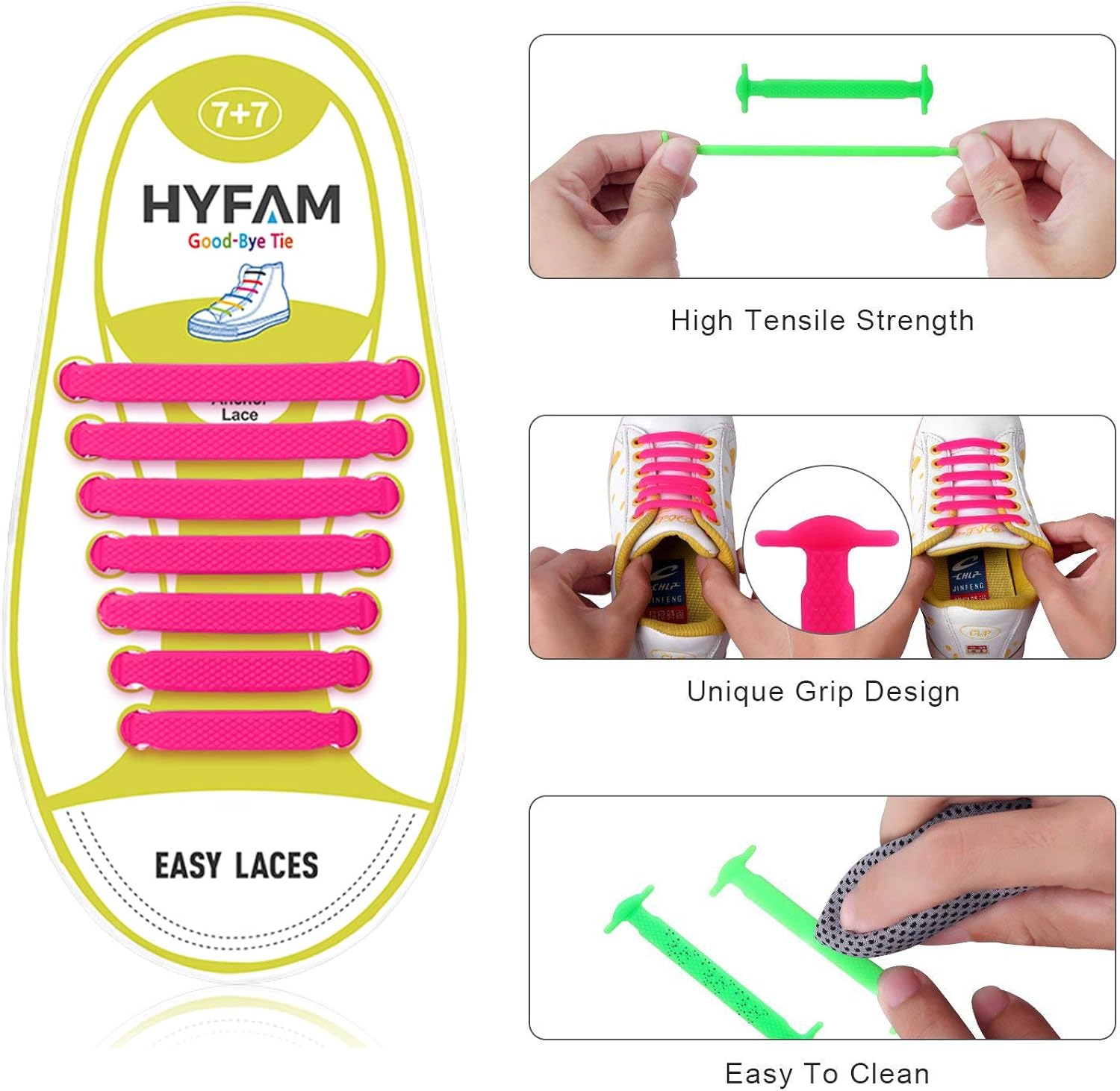 HYFAM No Tie Shoelaces for Kids/Adults, Waterproof Elastic Silicone Tieless Shoe Laces for Sneakers Board Shoes Casual Shoes: Clothing
