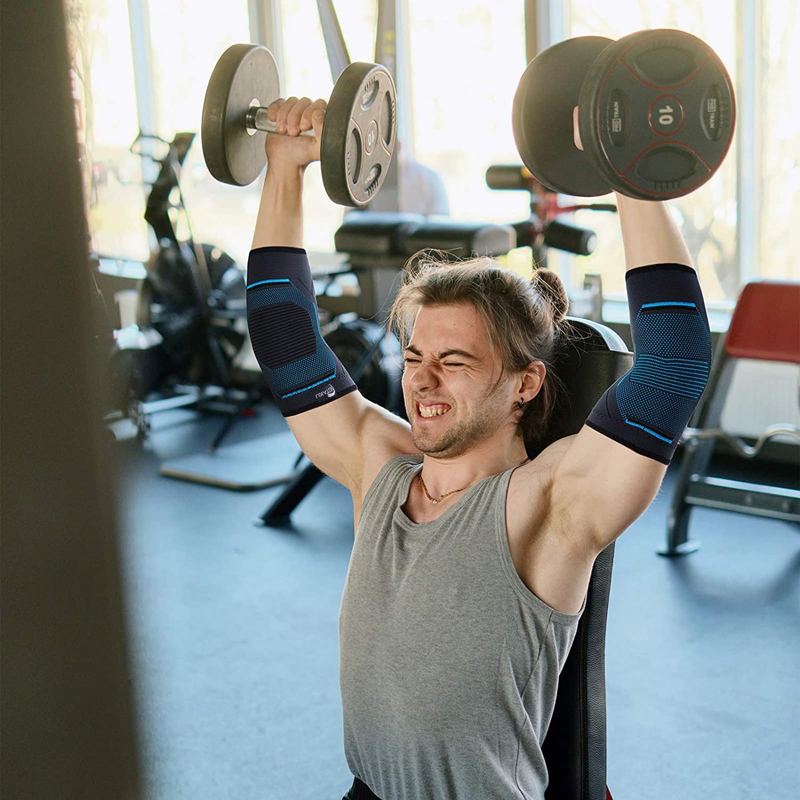 Seitaku Elbow Brace Compression Sleeve: Arm Sleeves for Tennis and Tendonitis Elbow Relief, Elbow Support Wrap for Women & Men, Weightlifting, Gym, Golf, Workout, Sports (NavyBlue, Large)