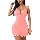 GlavidGlee Women's Lingerie Nightwear V Neck Lace Nightgown Slip Dress Side Split Babydoll Chemise Sleepwear