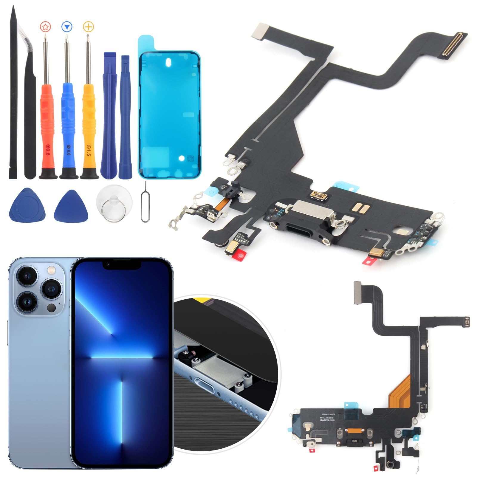 RongZy Dock Connector for iPhone 13 Pro USB Charging Port Flex Cable Replacement for iPhone 13 Pro Charger Dock Board Connector with Tools