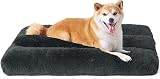 EHEYCIGA Fluffy Dog Crate Bed Large 90x60x9cm Dark Grey Calming Non-Slip