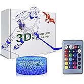 AZALCO Teenager Christmas Xmas 3D Illusion Hockey Night Light Lamp 16 Color Changing Smart Touch Remote Control Birthday Gift for Boys and Girls Hockey Lover
