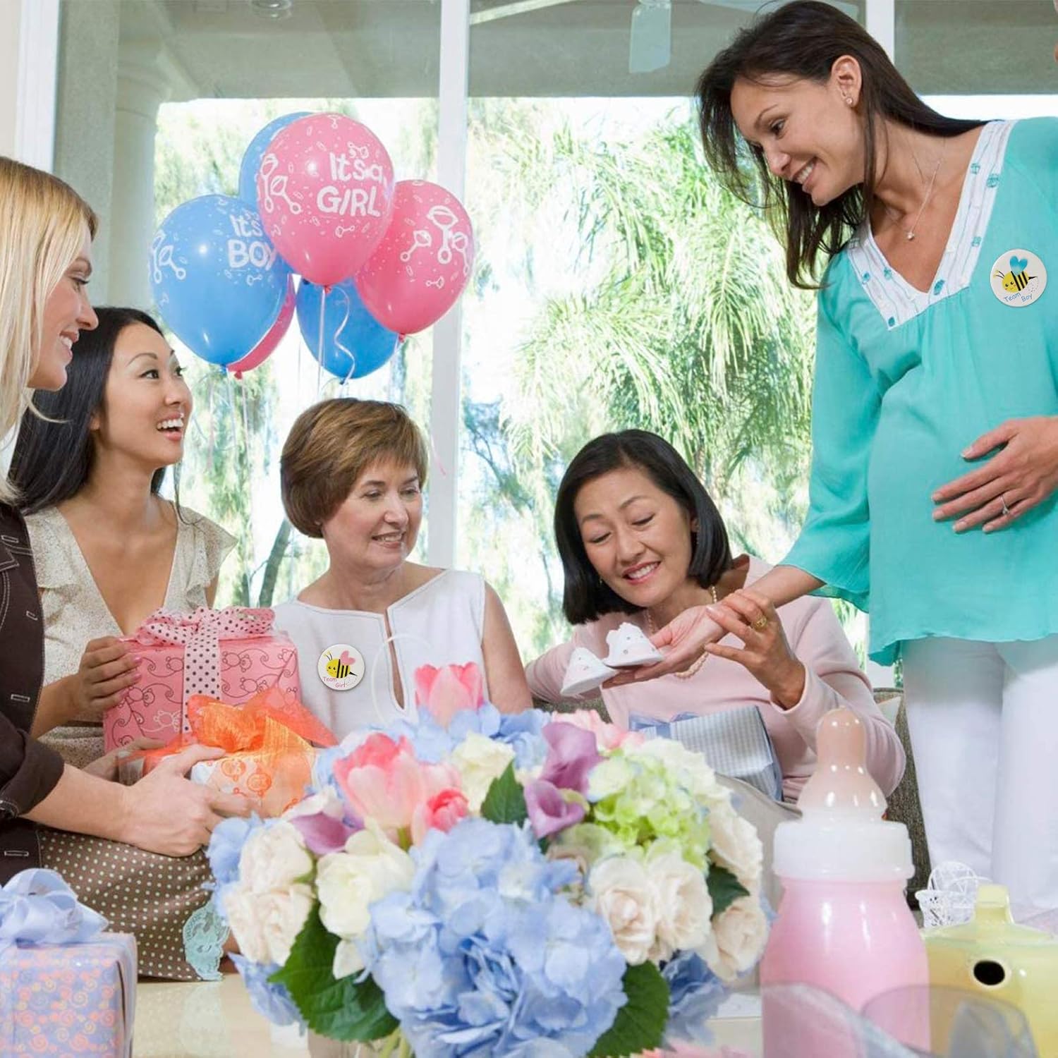 Mirabuy 40 Pack Bee Gender Reveal Button Pins, Team Boy Girl Button Pins for Gender Reveal Party Games Baby Shower Party Ideas: Toys & Games