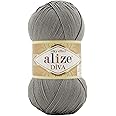 Alize Diva Silk Effect 100% Microfiber Acrylic Yarn 1 Ball skeins 100gr 383yds Color (87 - Coal Grey)