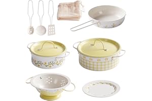 ROBOTIME Kids Pots and Pans Playset – 9 PCS Pretend Play Kitchen Accessories Set with Metal Cookware, Cooking Utensils & Stor