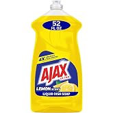 Ajax Ultra Liquid Dish Soap, Lemon Scent, 52 fl oz | 4x Grease and Stain Fighting, Dish Detergent, Gentle on Hands, Stuck-On Food Remover, Dishwashing Liquid, Easy-Flip Cap,