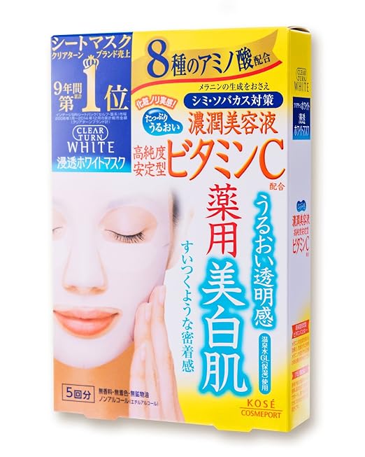 Kose Clear Turn White Vitamin C Facial Mask Sheets, 5 Count