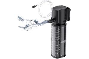 FREESEA Aquarium Fish Tank Filter: 5W 132GPH Internal Filter Pump 2-Stage Filtration for 10-35 Gallon Saltwater Betta Turtle Tanks