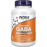 NOW Foods Supplements, GABA (Gamma-Aminobutyric Acid), Neurotransmitter Support*, Orange Flavor, 90 Chewables
