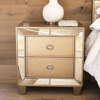 Amazon Com Abbyson Francesca 2 Drawer Mirrored Nightstand In Gold Furniture Decor