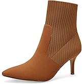 Coutgo Women's Pointed Toe Ankle Boots Stiletto Kitten Heel Knit Faux Suede Winter Sock Booties