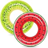 Jasonwell Inflatable Pool Floats Kids - 2 Pack Floaties Pool Tubes Swim Rings Fruit Water Floaty Watermelon Kiwi Inflatable Pool Toys Float for Swimming Pool Party Lake Beach Adults