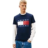 Tommy Jeans Mens Short Sleeve Cotton Graphic T-Shirts with Big Flag Logo Design