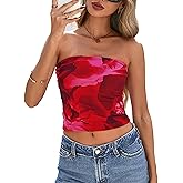 PRETTYGARDEN Women's Mesh Floral Strapless Bandeau Crop Top