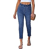 GRAPENT Slim Straight Leg Jeans for Women Cropped High Waisted Pull On Elastic Waist Stretchy Denim Pants Trouser Jeans