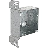 RACO 8235 2-1/8-Inch Deep, Eight 1/2-Inch Side Knockouts and 5 TKO Knockouts, Wood/Metal Stud Bracket, Welded 4-Inch Square Box, Flush, Gray
