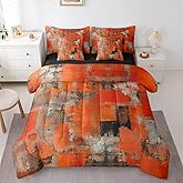 Erosebridal Abstract Oil Painting Bed in a Bag 7pcs Orange Brown Bedding Comforter Sets + Flat Sheet Fitted Sheet, Aesthetic Ombre Bedding + Pillowcase Throw Pillow Cover, Gradient Comforter Set Queen