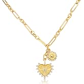 Chmnigma Chunky Gold Heart Necklaces for Women 18K Gold Plated Charm Necklace Sun Pendant Chain Jewelry.