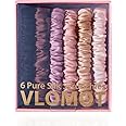 VLOMOT 6 Pcs Set 100% Pure Mulberry Silk Hair Scrunchies Silk Hair Ties with 6 Chic Colors Everyday Skinny Scrunchies Silk Ponytail Holders Hair Care No Damage (Rose)
