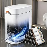 Automatic Bathroom Trash Can with Lid, 3.5 Gallon Motion Sensor Trash Can | USB-C Rechargeable, Includes 180 Drawstring Trash Bags, One-Pull Bagging, Vacuum Bag-Holding Design