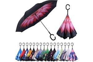 Wxjiahetai Inverted Reverse Umbrella with C-shaped Handle Windproof Upside Down Umbrellas for Rain Double Layer Hands Free Umbrella for Women and Men