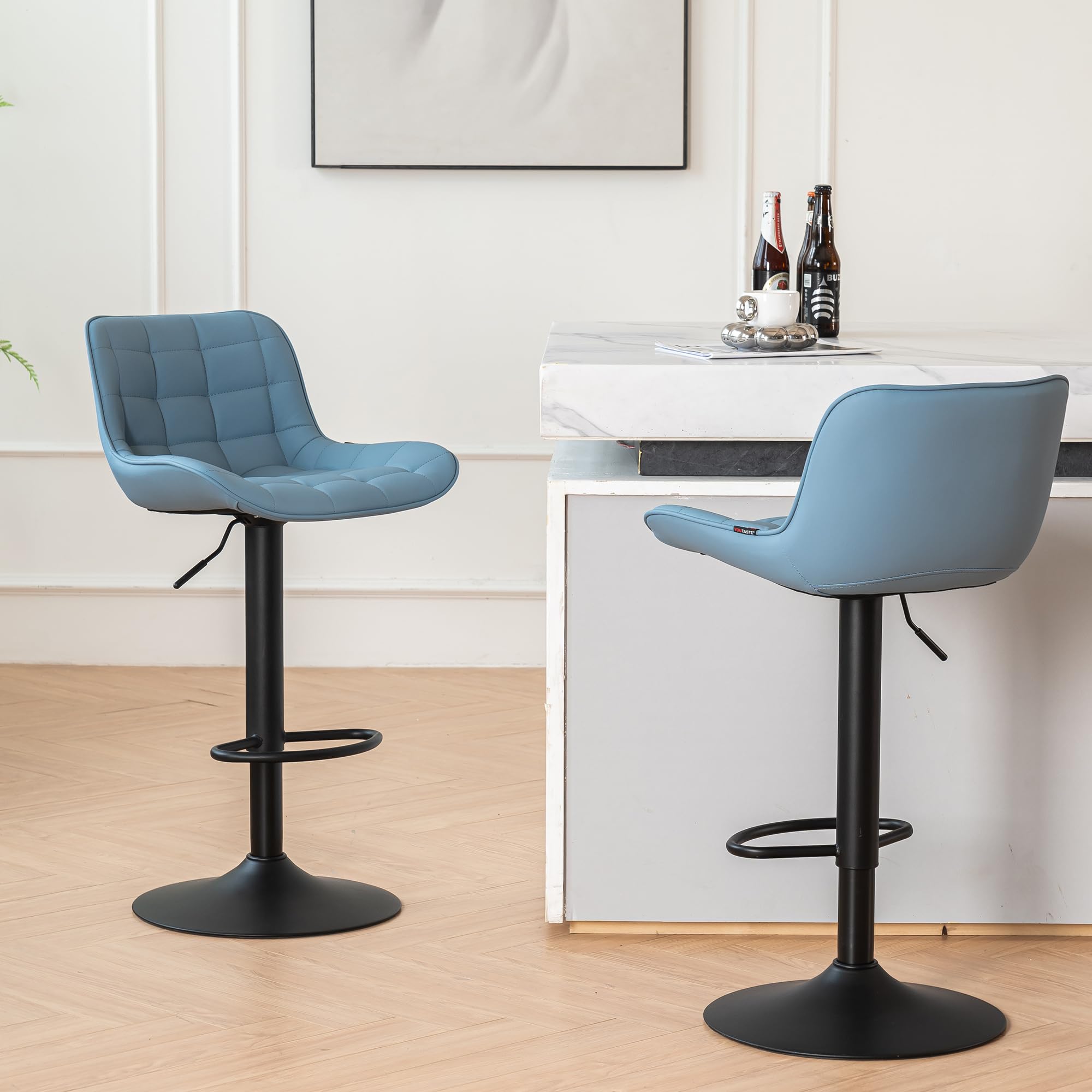 YOUTASTE Blue Bar Stools Set of 2 Counter Height