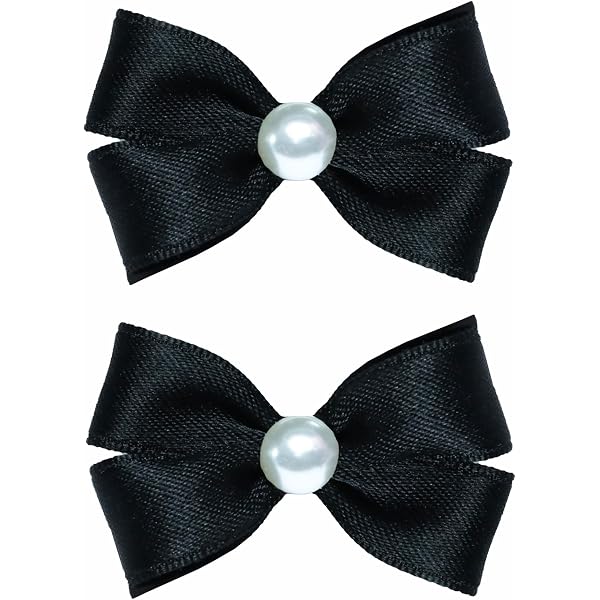 Black and Pearl Set of 2 Hair Bow Set elegant fabric hair ties set bows 2 pack - Temu Chile main image 2