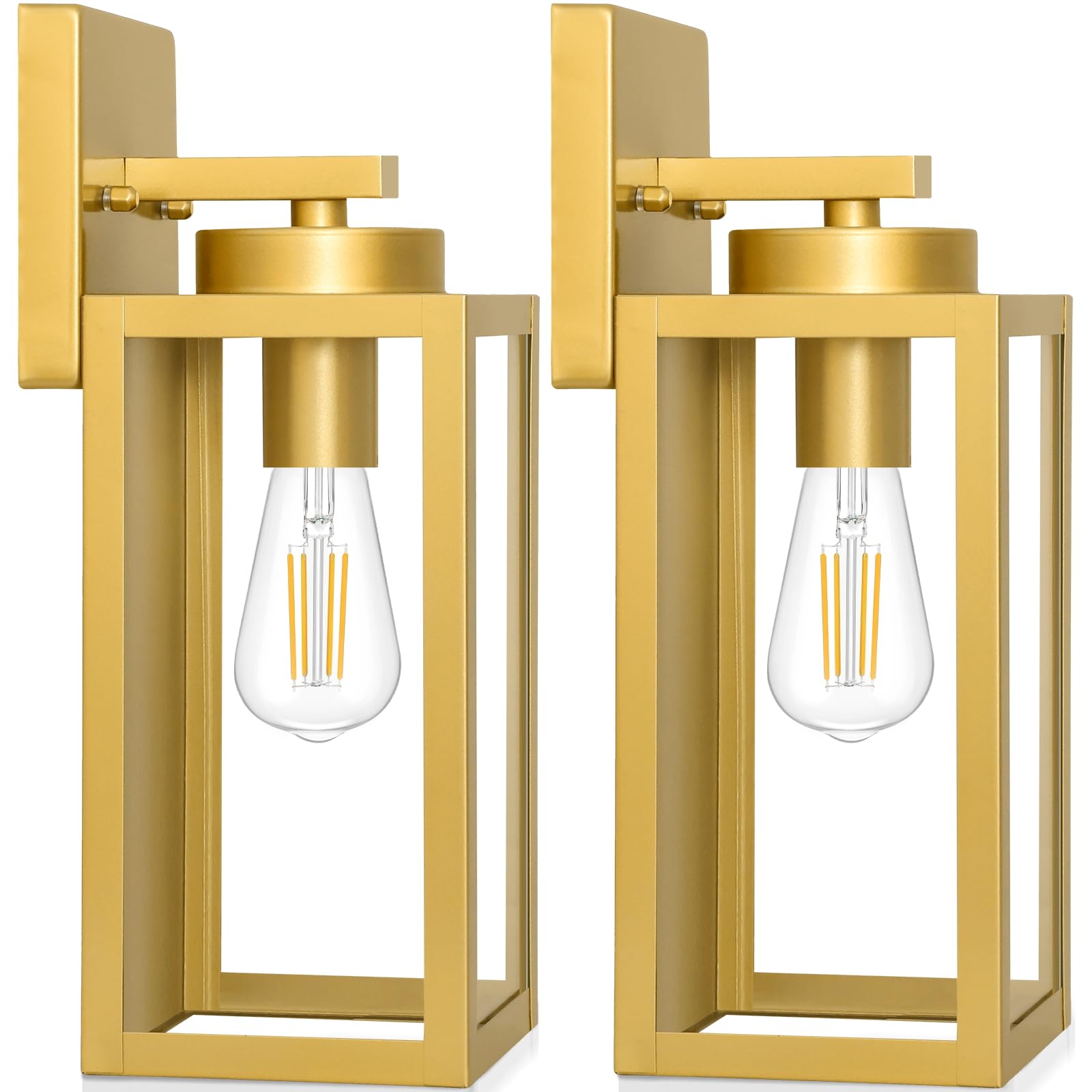 Photo 1 of BesLowe 2-Pack Outdoor Wall Light Fixtures, Exterior Waterproof Wall Lanterns, Porch Sconces Wall Mounted Lighting with E26 Sockets & Glass Shades, Modern Wall Lamps for Patio Front Door, Gold