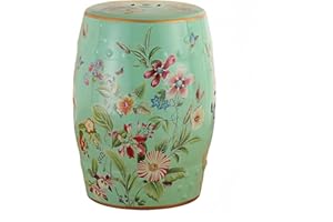 HYFANIYH Ceramic Drum Garden Stool, Flower&Butterfly, Classic, Cottage, French Country,Bathroom, Garden Room, Patio (Green,Flower&Butterfly)