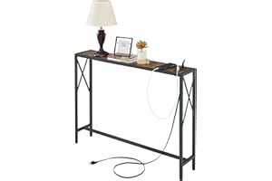 Gewudraw Console Table with 2 AC Oulets & 2 USB Ports, 41.8" Narrow Sofa Table, Entryway Table, Industrial Sofa Table for Hallway, Living Room, Bedroom, Long Console Table, 6.5 Feet Power Cord