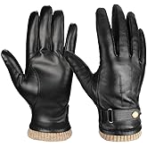 OZERO Mens Winter Gloves Nappa Leather Warm Wool Touchscreen Dress Glove - Thermal Gifts for Dad or Husband