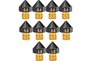 IDEAFORMER-3D 3D Printer PTFE Nozzles Print Head, 10PCS MK8 Brass Extruder Head Hotend Nozzles with PTFE Coating Non Stick Filament 0.4/0.6/0.8/1.0mm for Ender 3D Printer