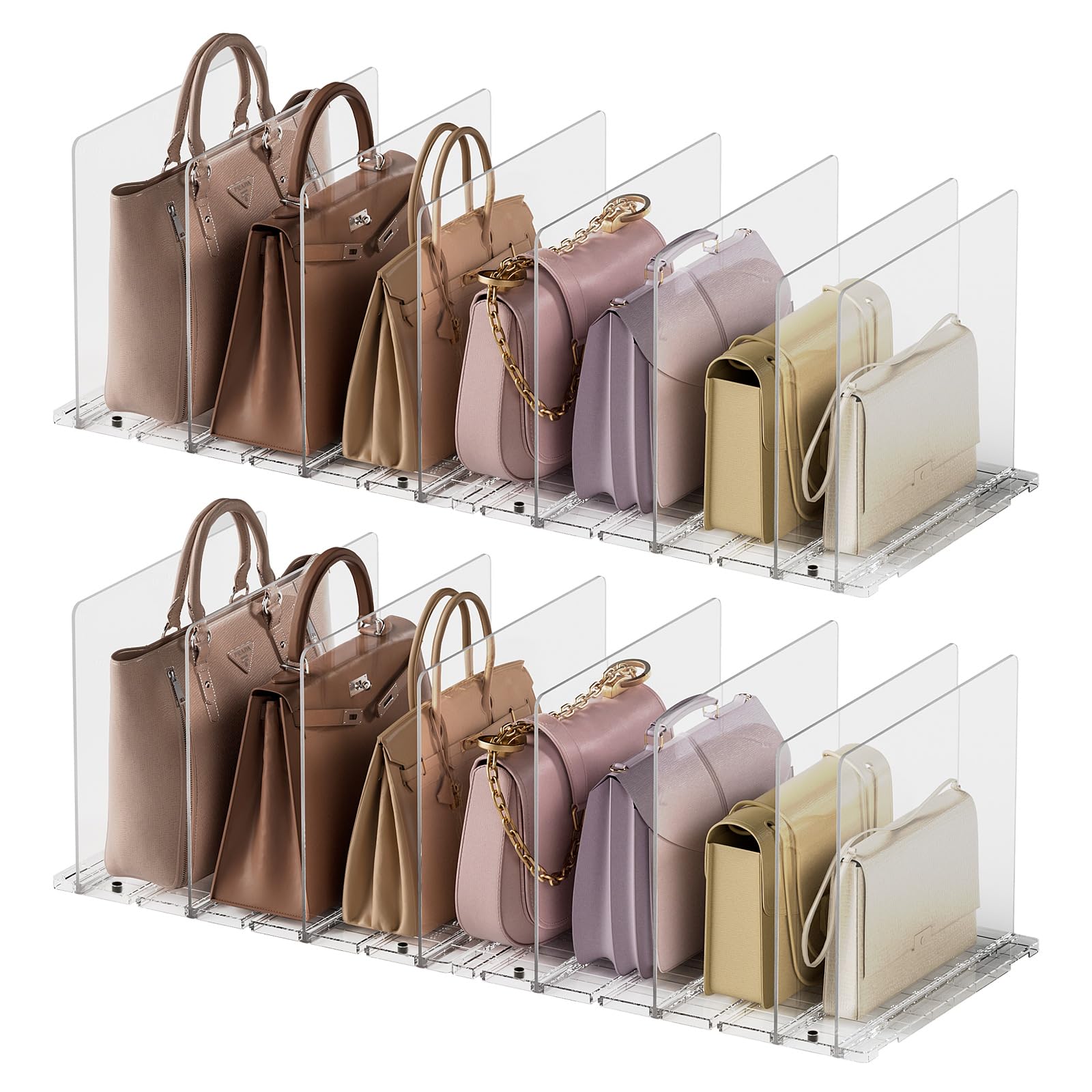 Photo 1 of Purse Organizer for Closet Organizers and Storage, Adjustable Clear Shelf Dividers for Purse Organizer for Closet, Closet Shelf Organizer Suitable for Bookshelf Dividers, Bedroom, Offices(4 Set-Small)