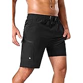 SILKWORLD Mens Swim Trunks Compression Lined Swimming Shorts 9" Quick-Dry Bathing Suits with Zipper Cargo Pockets