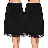Lovasy 2 Pieces Half Slips for Women Long Underskirt Anti Static Satin Under Skirt with Lace Trim Slip for Skirts Dress S-3XL