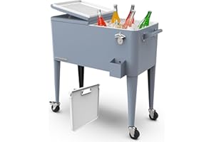 Permasteel 80 Quart Party Cooler, Rolling Ice Chest with Wheels and Handles for Indoor Outdoor Patio