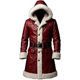ZM ATTIRE Men's Santa Claus Dark Red Leather Trench Coat Christmas Cosplay