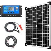 Hoysicy 12V Solar Battery Charger Maintainer 20W Solar Panel Kit | With 10A Solar Charge Controller + Extension Cable with Battery Clips O-Ring Terminal for RV Marine Boat Off Grid System