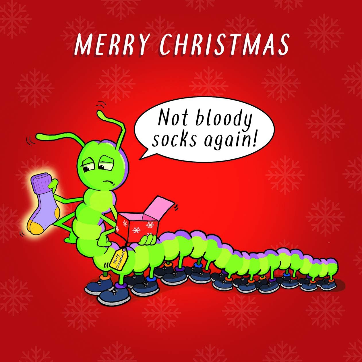 Twizler Merry Christmas Card with Centipede, Happy Christmas Card, Xmas Card, Funny Christmas Card, Womens Christmas Card