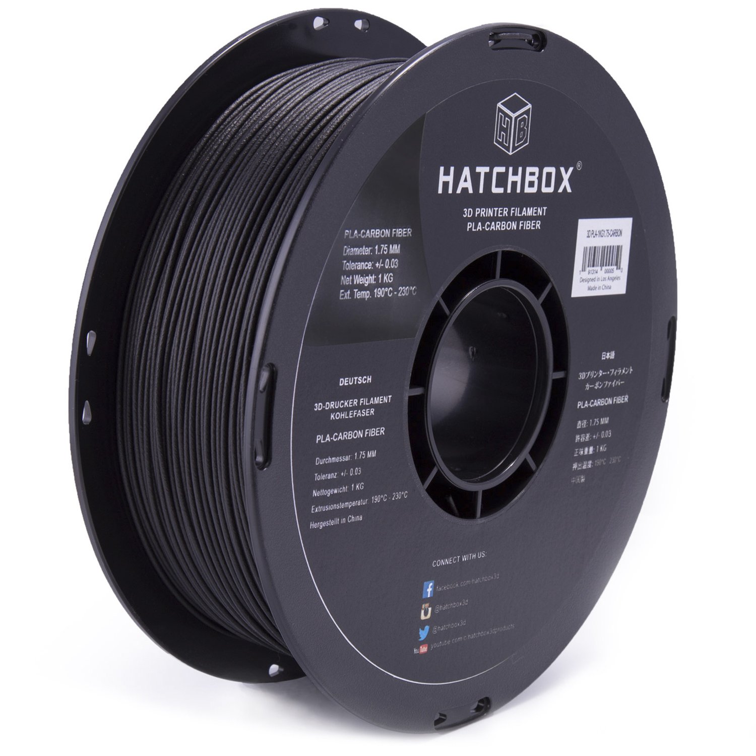 HATCHBOXPLA 3D Printer Filament, Dimension Accuracy +/- 0.03 mm, 1kg Spool, 1.75 mm, Carbon