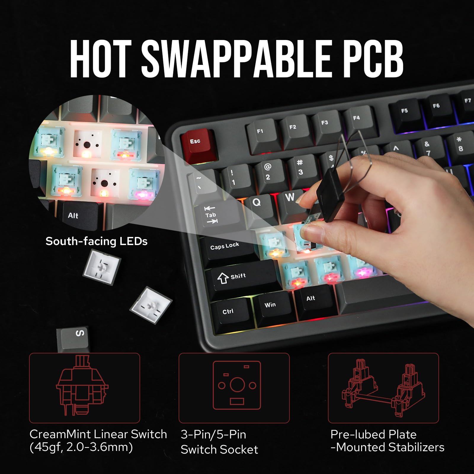 MechLands Vibe99 Wireless Gaming Keyboard with 1.06'' Screen, 96% Hot Swappable Creamy Mechanical Keyboard with Gasket Structure, BT5.0/2.4GHz/USB-C, 5-Layer Padding, RGB, NKRO for Win/Mac (Black)