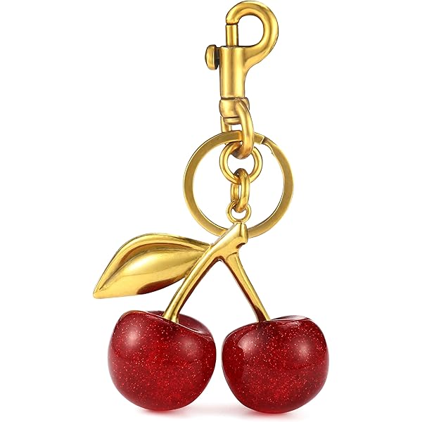 ZHLZTYYL 1 pcs Cherry Keychain,Glitter Cherry Bag Charm with
