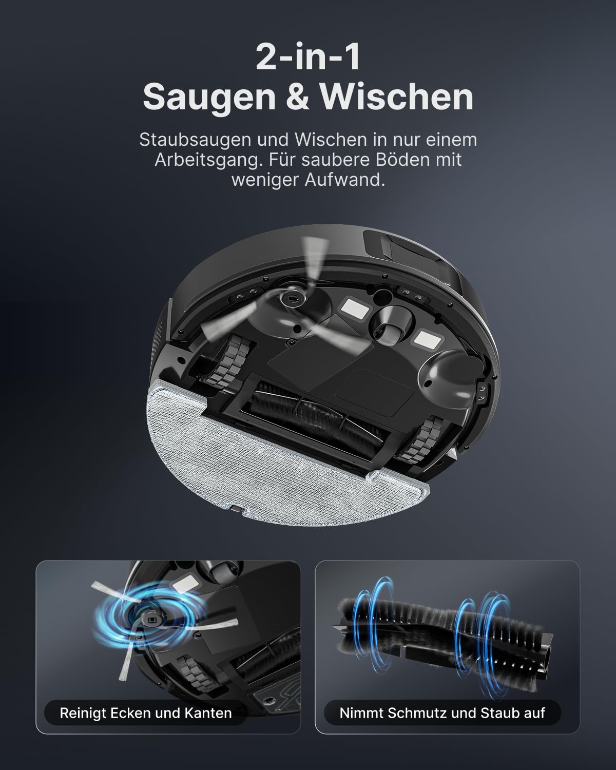 VONKO S6 Pro Saugroboter mit Wischfunktion und Absaugstation, 8000Pa Saugkraft,LiDAR 2.0 Laser Navigation,180 Min.Laufzeit,Teppicherkennung,App/Alexa,Ideal für Tierhaare, Hartböden,Schwarz 3