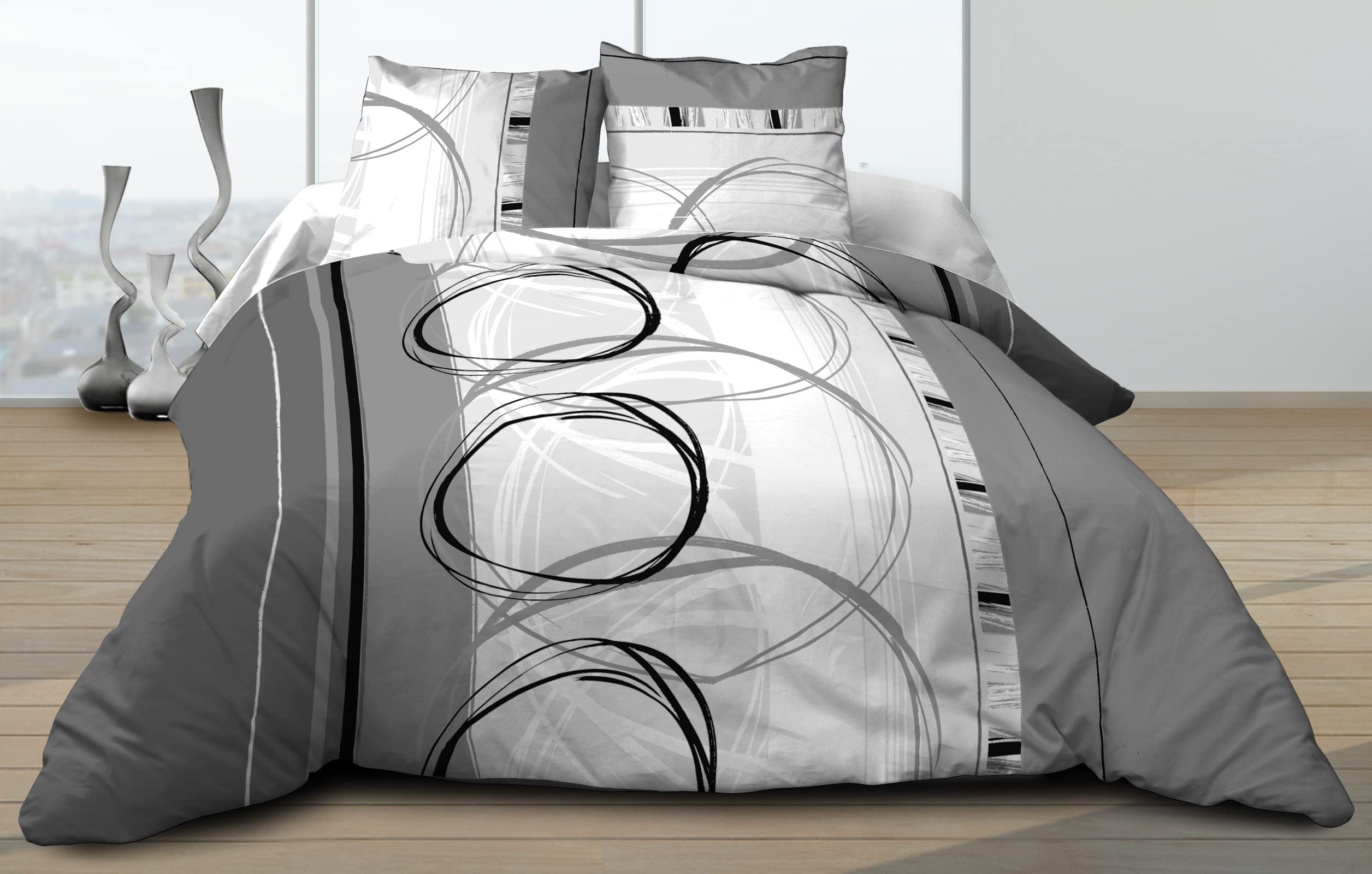 Le linge de Jules Duvet Cover 220cm x 240cm + 2 Pillowcases Pure Cotton 57 Thread Count - Grey