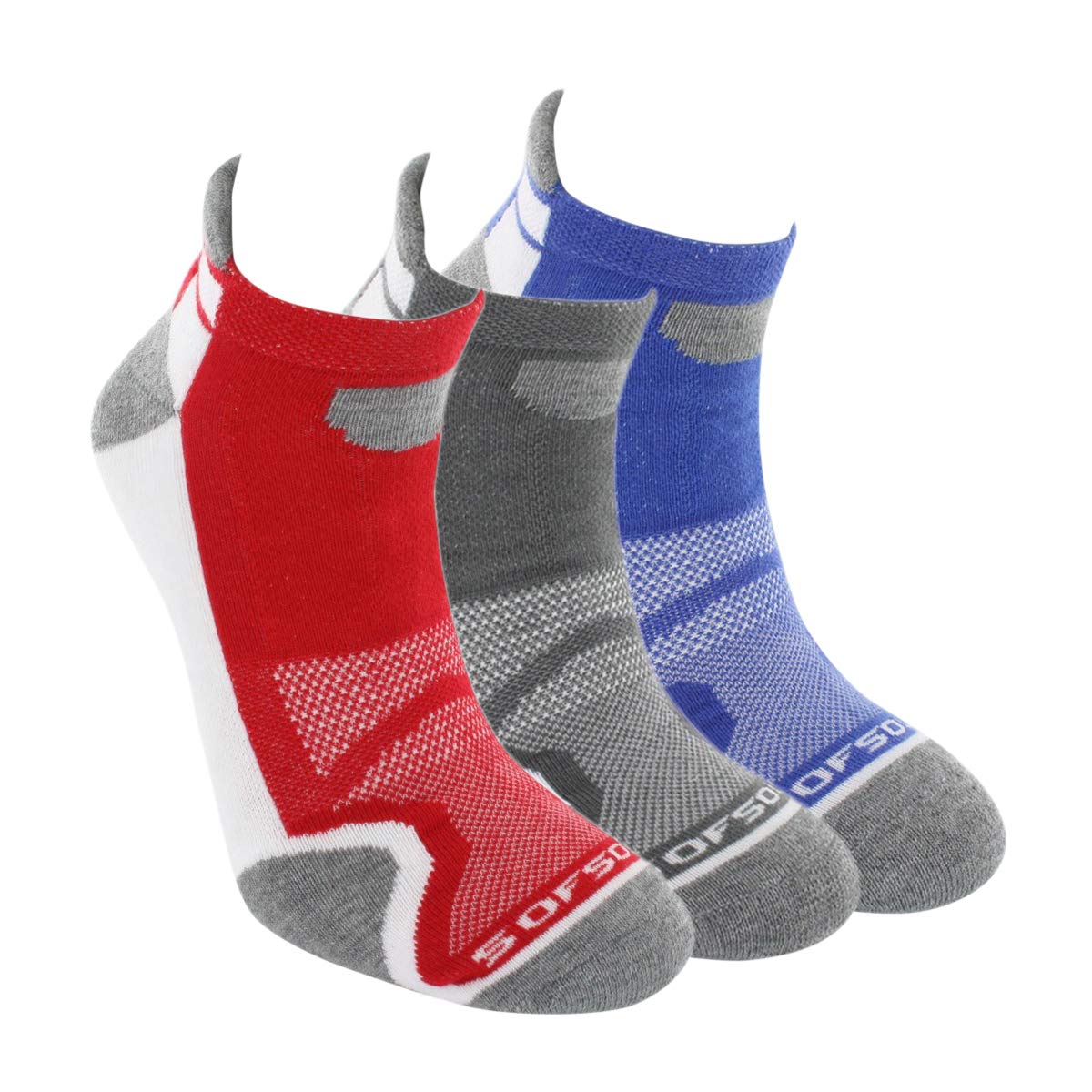 Sof Sole Men's Multi Sport Cushion Low Cut Socks, White Blue/Grey/Red, Size 8-11 UK