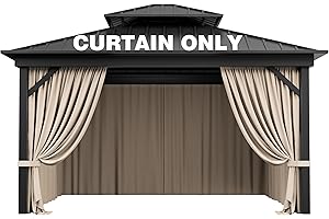 Pakunoda Outdoor Gazebo Curtain Replacement Universal 4-Panel Sidewalls 12' X 12',Outdoor Patio Waterproof Privacy Curtain with Double Zipper for Patio, Canopy, Garden, and Backyard (Curtain Only)