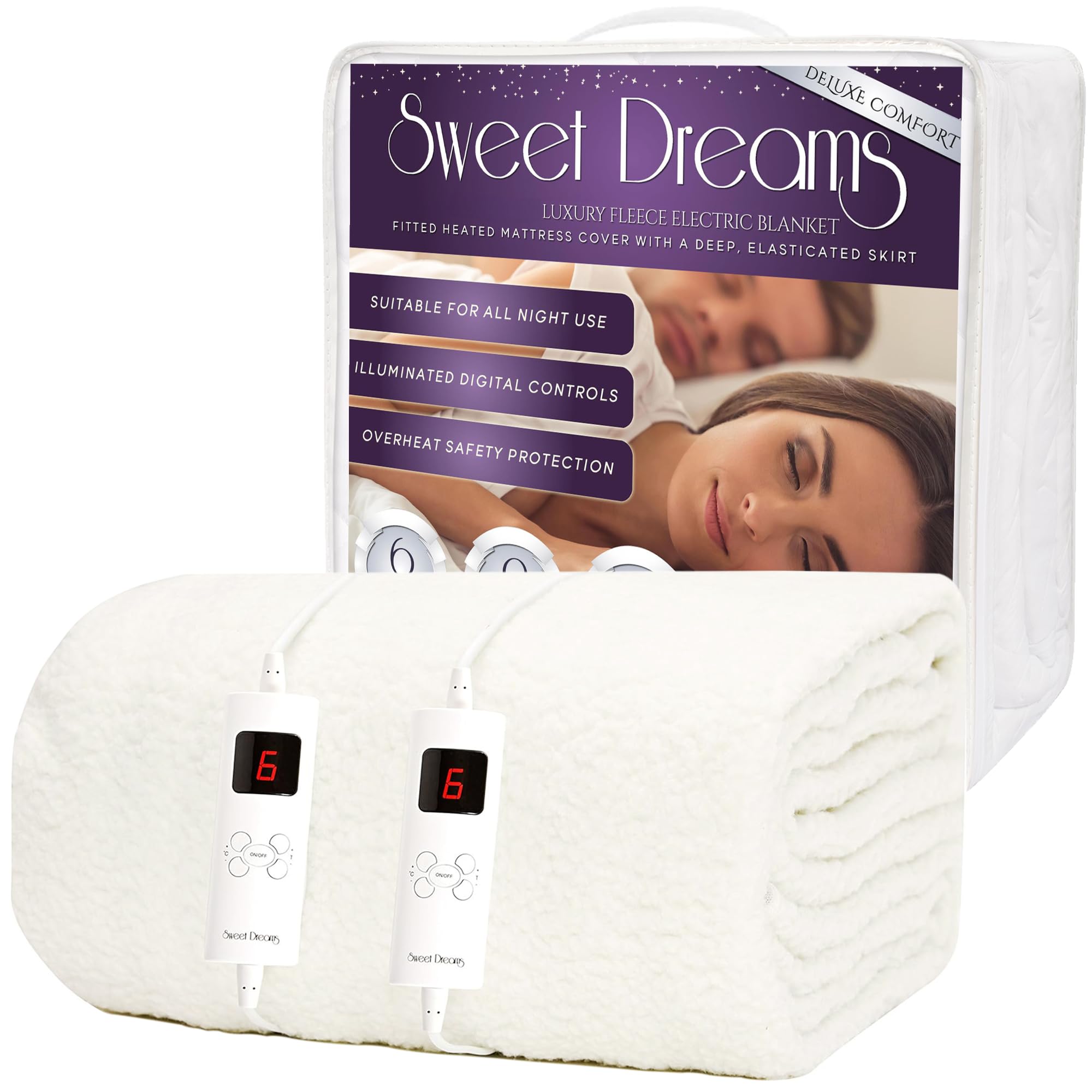 Sweet Dreams Electric Blanket Double Size Dual Controls, Luxury Bed Fleece Heated Mattress Cover, Machine Washable Underblanket, Overheat Protection (Double Size)